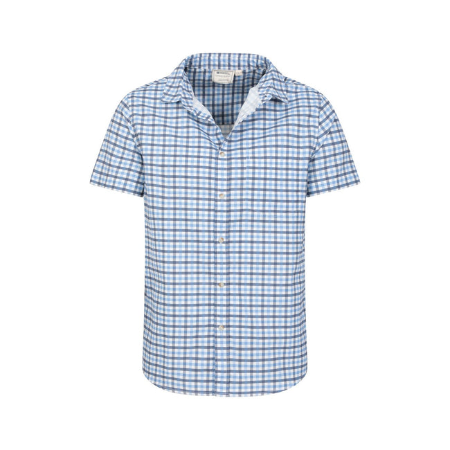 Blue - Pack Shot - Mountain Warehouse Mens Checked Easy-Care Shirt