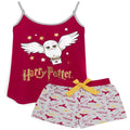 Gray-Burgundy - Front - Harry Potter Womens-Ladies Hedwig Short Pyjama Set