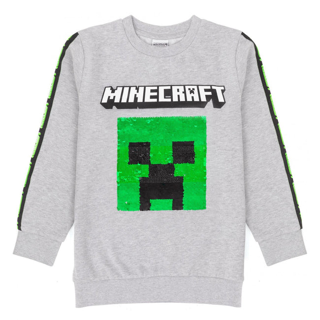 Gray - Front - Minecraft Childrens-Kids Sequin Flip Sweatshirt