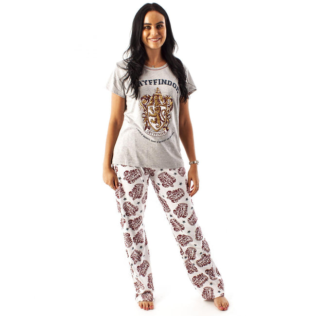 Gray-White-Maroon - Lifestyle - Harry Potter Womens-Ladies Gryffindor Long Pyjama Set
