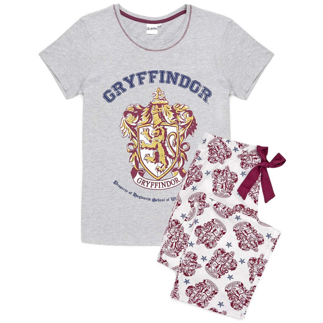 Gray-White-Maroon - Front - Harry Potter Womens-Ladies Gryffindor Long Pyjama Set