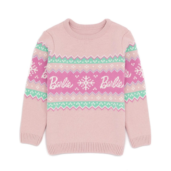 Pastel Pink - Front - Barbie Girls Fair Isle Sweater