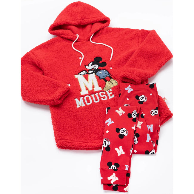 Red - Close up - Mickey Mouse Womens-Ladies Borg Pajama Set