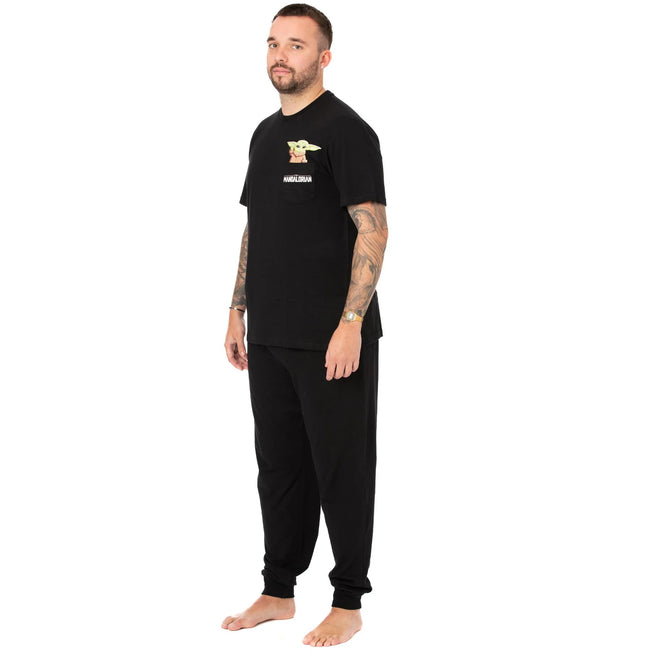 Black - Close up - Star Wars: The Mandalorian Mens Grogu Long Pyjama Set