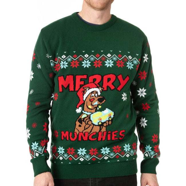 Green-Red - Close up - Scooby Doo Mens Knitted Christmas Sweater
