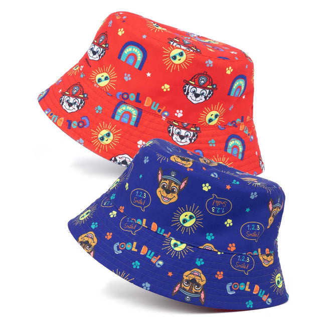 Navy Blue-Red - Front - Paw Patrol Boys Reversible Bucket Hat