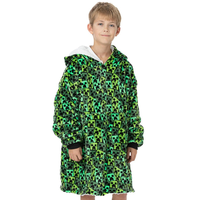 Green - Back - Minecraft Boys Oversized Hoodie Blanket
