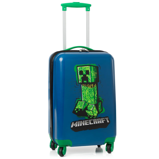 Navy Blue-Green - Front - Minecraft 4 Wheeled Cabin Bag