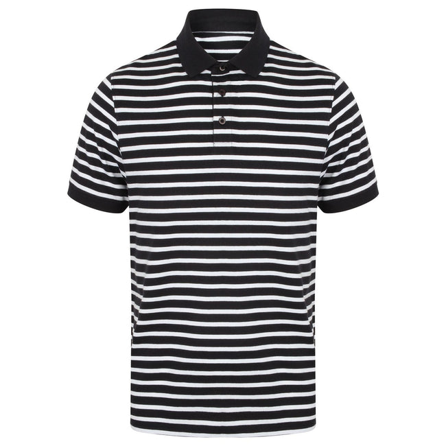 Navy-White - Front - Front Row Mens Striped Jersey Polo Shirt