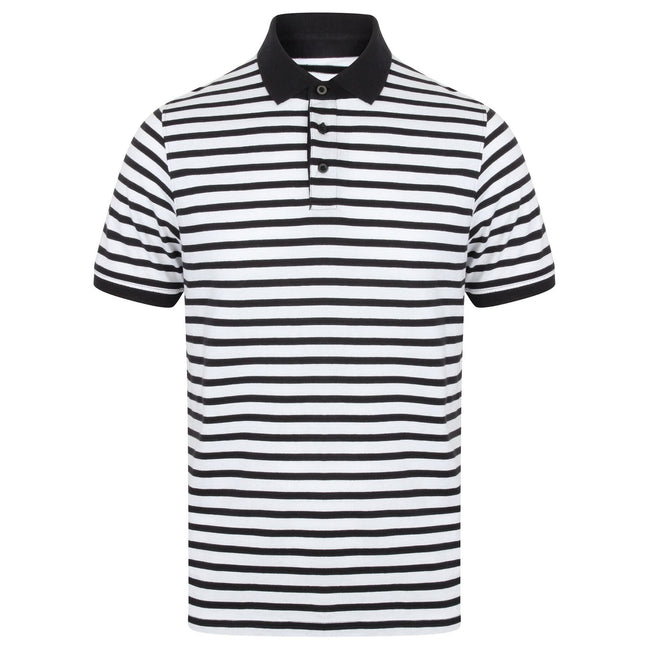 White-Navy - Front - Front Row Mens Striped Jersey Polo Shirt