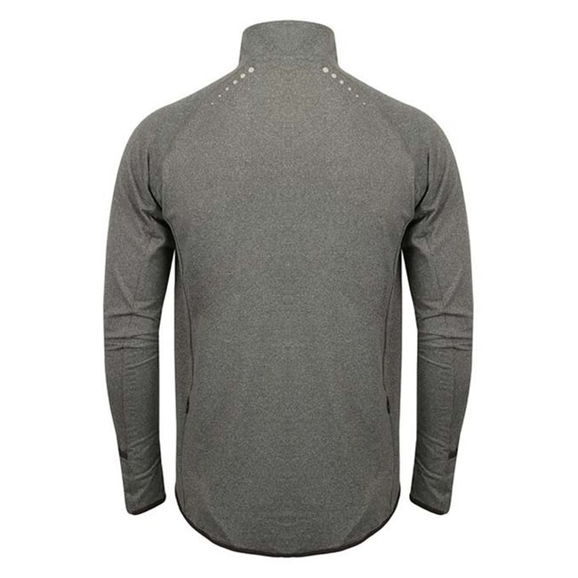 Gray Marl - Back - Tombo Mens Long Sleeve Zip Neck Performance Top