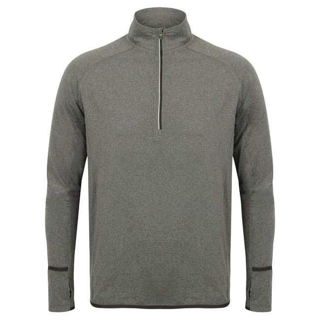Gray Marl - Front - Tombo Mens Long Sleeve Zip Neck Performance Top