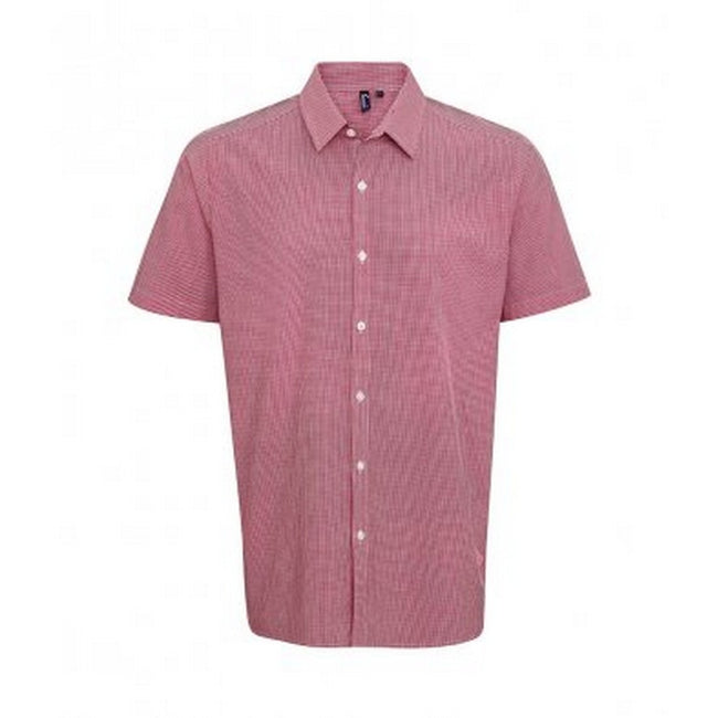 Red-White - Front - Premier Mens Gingham Short Sleeve Shirt