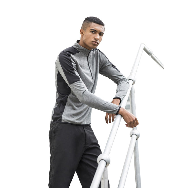 Gray Marl-Black - Back - Finden & Hales Mens Contrast Zip Neck Midlayer Top