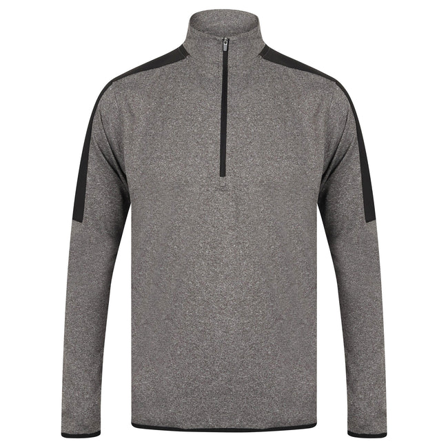 Gray Marl-Black - Front - Finden & Hales Mens Contrast Zip Neck Midlayer Top