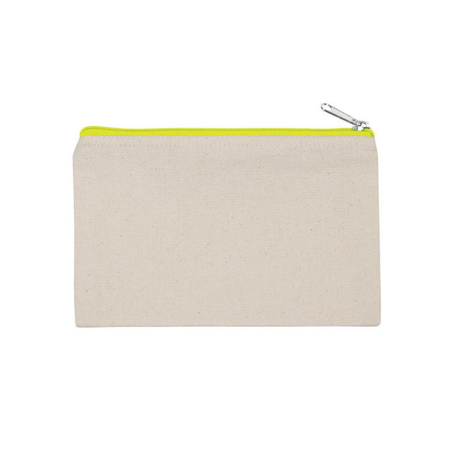 Natural-Fluorescent Yellow - Front - Kimood Small Cotton Canvas Pouch