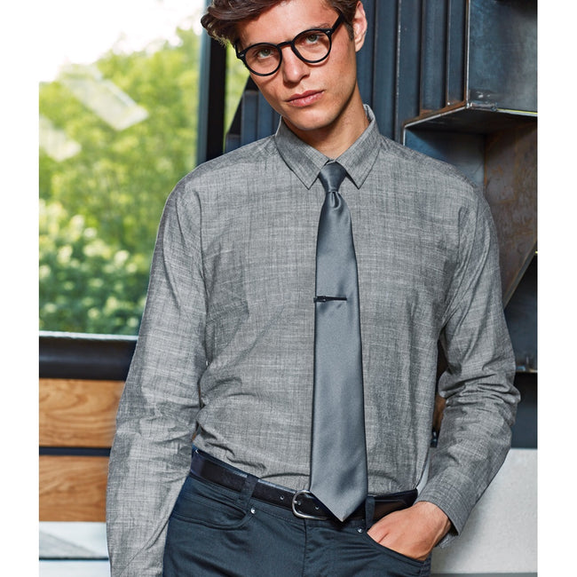 Gray - Side - Premier Mens Long Sleeve Chambray Shirt
