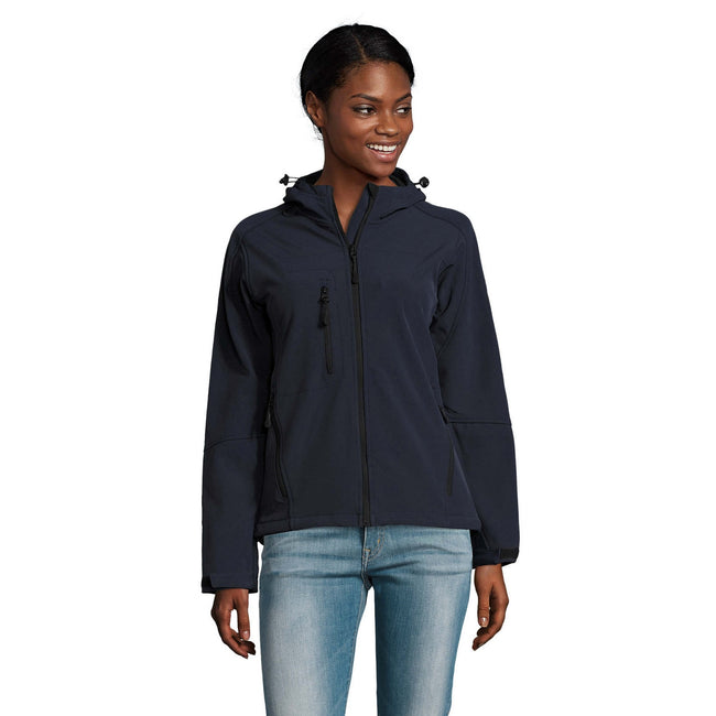 French Navy - Back - SOLS Womens-Ladies Replay Hooded Soft Shell Jacket