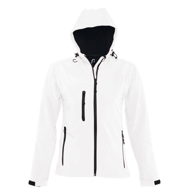 White - Front - SOLS Womens-Ladies Replay Hooded Soft Shell Jacket
