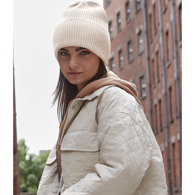 Oatmeal - Back - Beechfield Cuffed Recycled Oversized Beanie