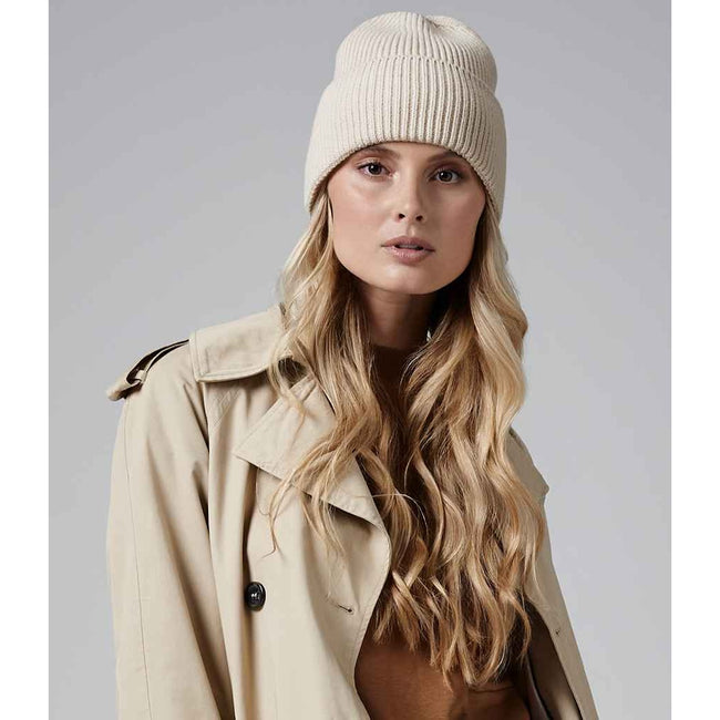 Oatmeal - Side - Beechfield Cuffed Recycled Oversized Beanie