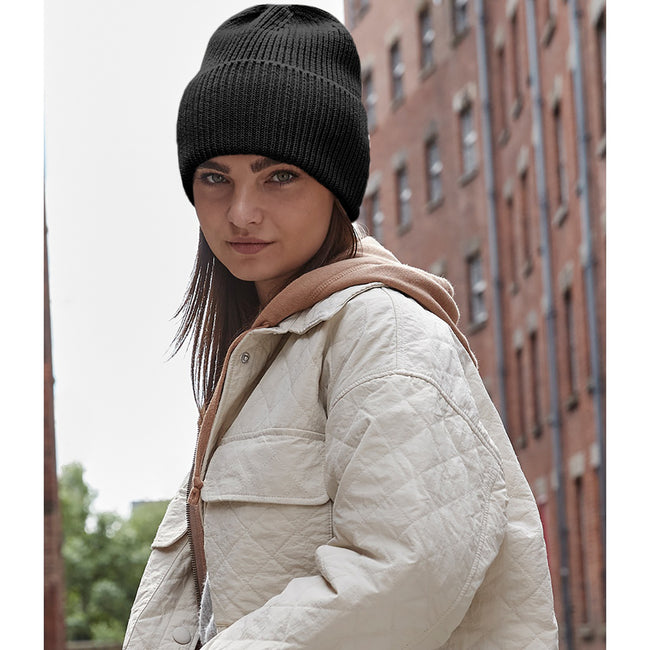 Black - Back - Beechfield Cuffed Recycled Oversized Beanie