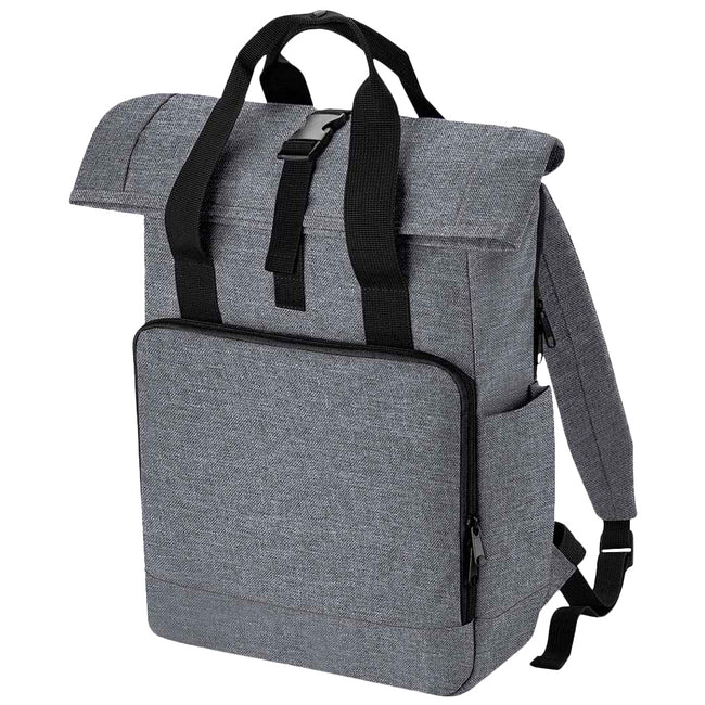 Gray Marl - Front - Bagbase Roll Top Recycled Twin Handle Laptop Backpack