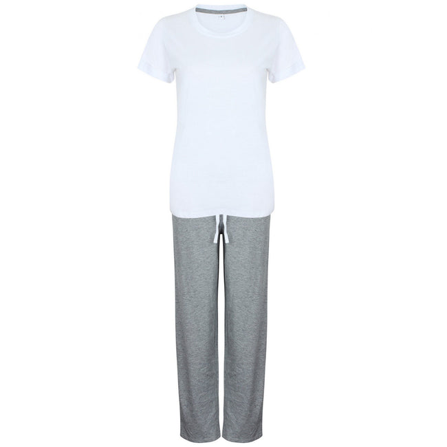 White-Heather Grey - Front - Towel City Womens-Ladies Pajama Set