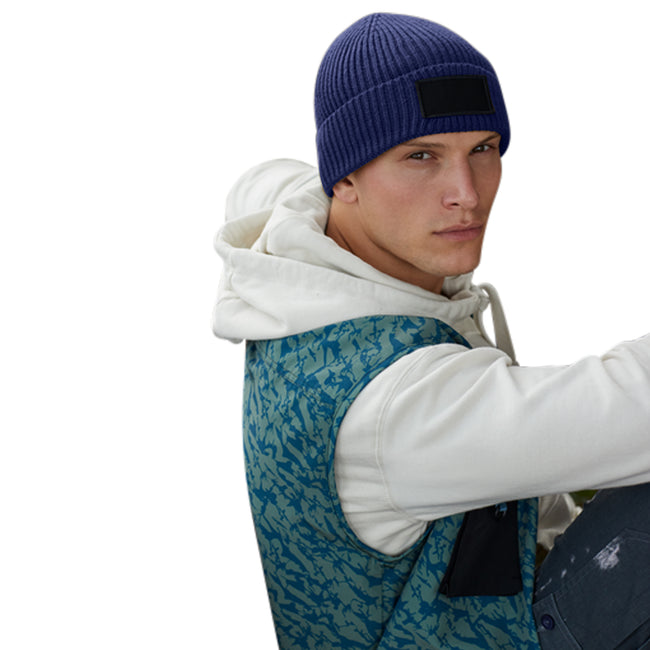 Oxford Navy-Black - Back - Beechfield Fashion Woven Patch Beanie
