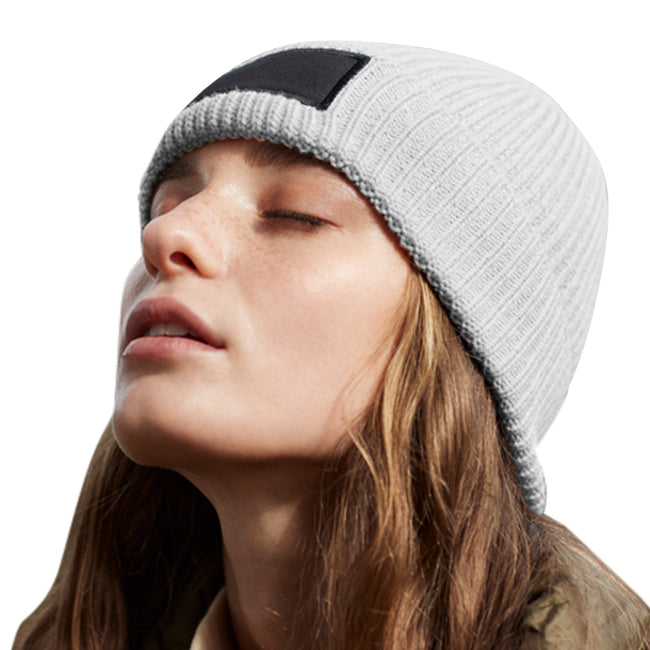 Light Grey-Black - Back - Beechfield Fashion Woven Patch Beanie