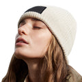 Oatmeal-Black - Back - Beechfield Fashion Woven Patch Beanie