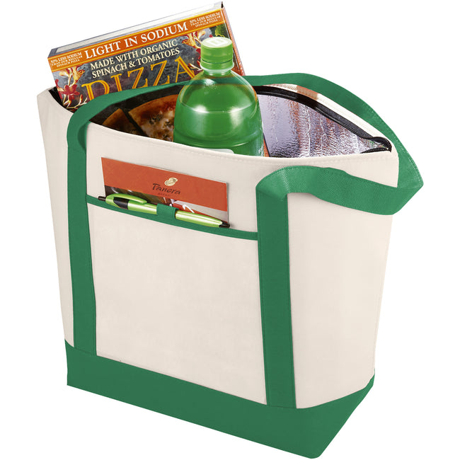 Natural,Green - Front - Bullet Lighthouse Non Woven Cooler Tote