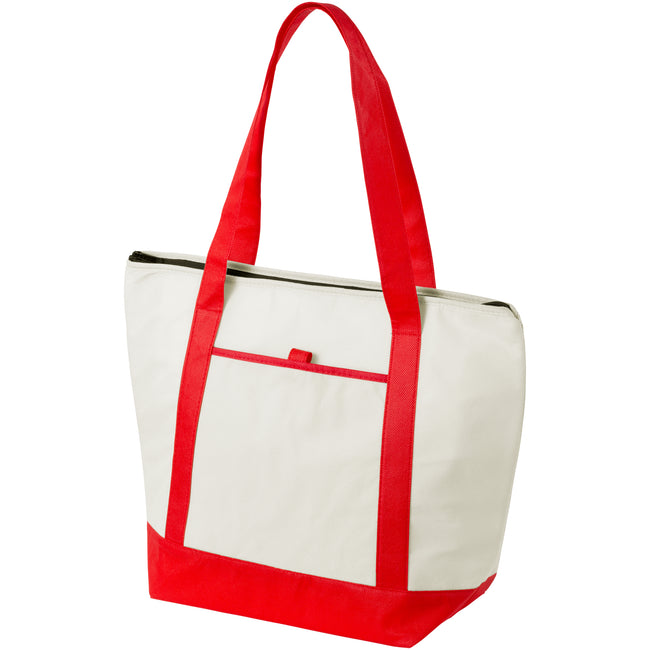 Natural,Red - Front - Bullet Lighthouse Non Woven Cooler Tote