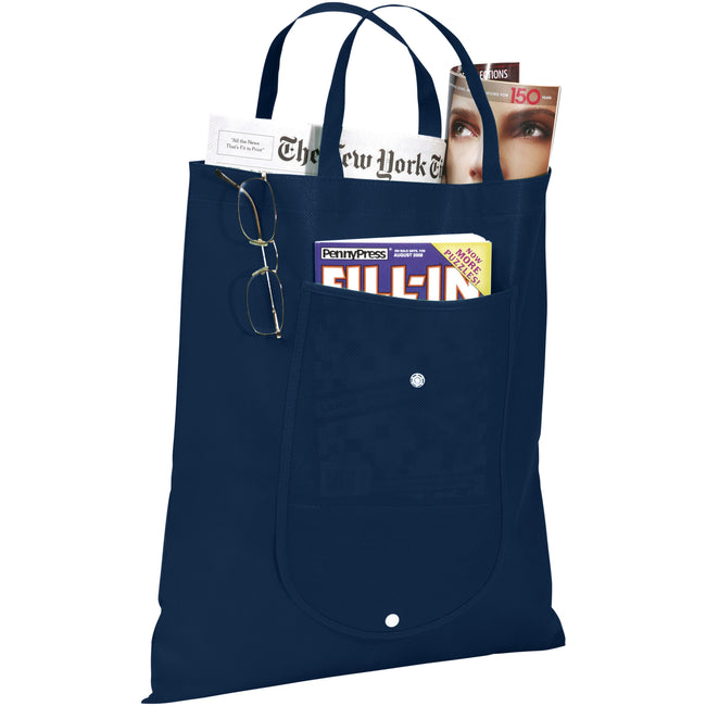 Navy - Side - Bullet Maple Foldable Non-Woven Tote
