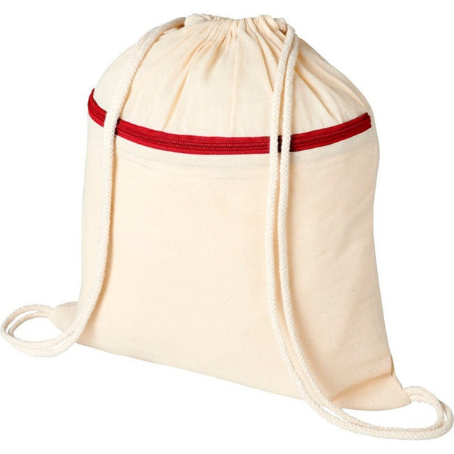 Natural-Red - Front - Bullet Adults Unisex Oregon Zippered Drawstring Backpack