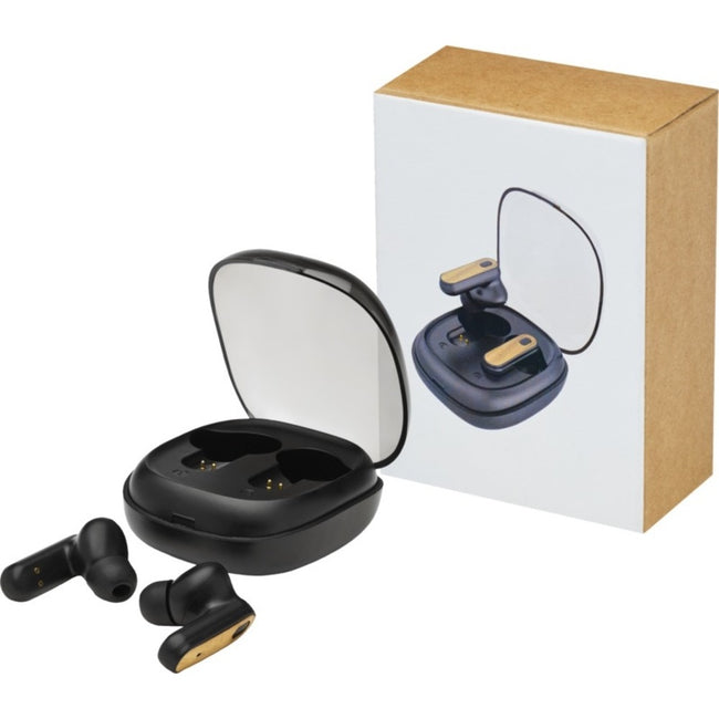 Solid Black - Back - Avenue Nitida Bamboo Wireless Earbuds