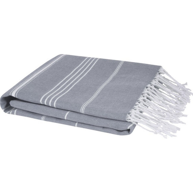 Gray - Back - Anna Hammam Striped Cotton Beach Towel