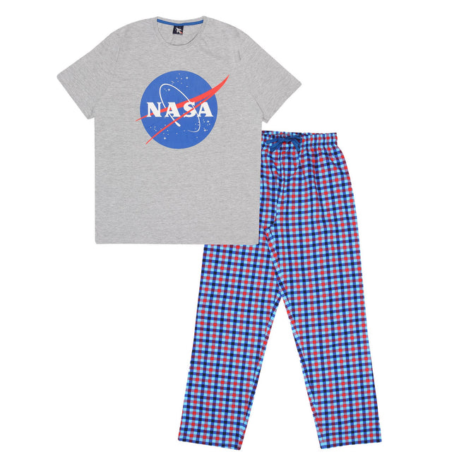 Blue-Heather Grey - Front - NASA Mens Classic Logo Pajama Set