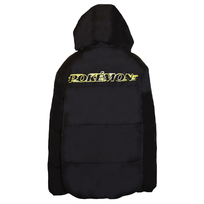 Black-Yellow - Back - Pokemon Boys Logo Puffer Jacket