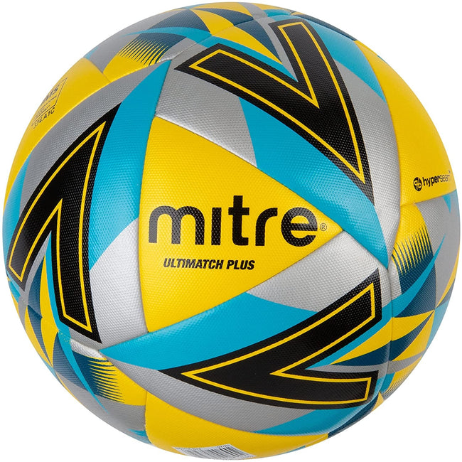 Yellow-Silver-Aqua Blue - Front - Mitre Match Football