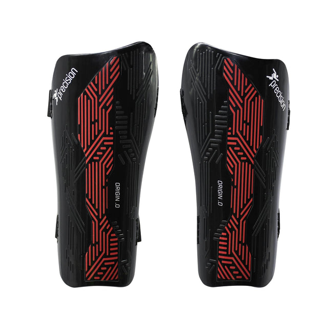 Black-Red - Front - Precision Unisex Adult Origin.0 Strap Shin Guards