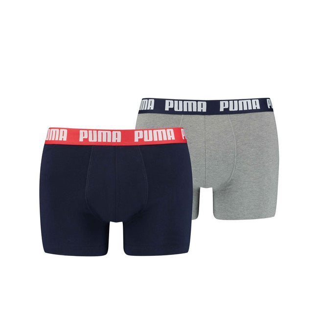 Gray-Navy - Front - Puma Mens Basic Boxer Shorts (Pack of 2)