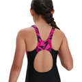 Black-Pink - Back - Speedo Girls Hyper Boom Splice One Piece Bathing Suit