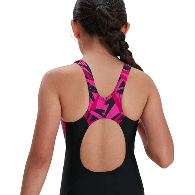 Black-Pink - Back - Speedo Girls Hyper Boom Splice One Piece Bathing Suit