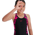 Black-Pink - Side - Speedo Girls Hyper Boom Splice One Piece Bathing Suit