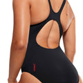 Black-Red - Lifestyle - Speedo Womens-Ladies Placement Panel One Piece Bathing Suit