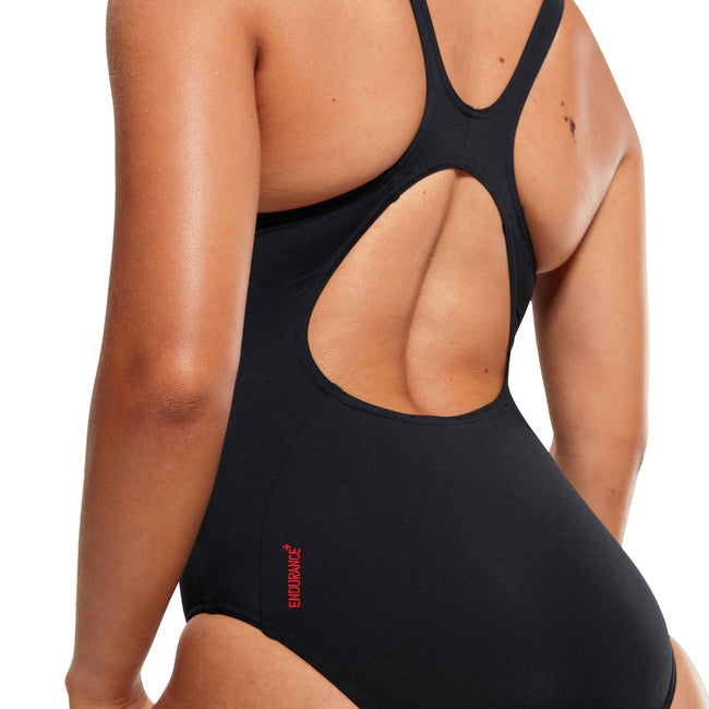 Black-Red - Lifestyle - Speedo Womens-Ladies Placement Panel One Piece Bathing Suit