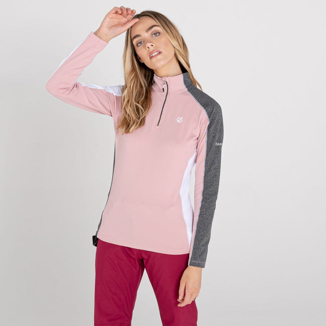 Powder Pink-Ebony Grey - Back - Dare 2B Womens-Ladies Default II Half Zip Midlayer