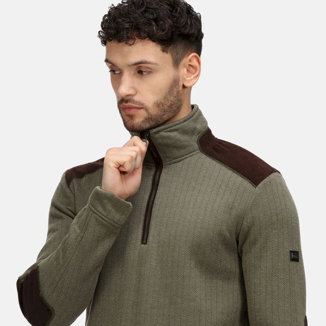 Dark Khaki - Close up - Regatta Mens Holbeck Half Zip Fleece Top