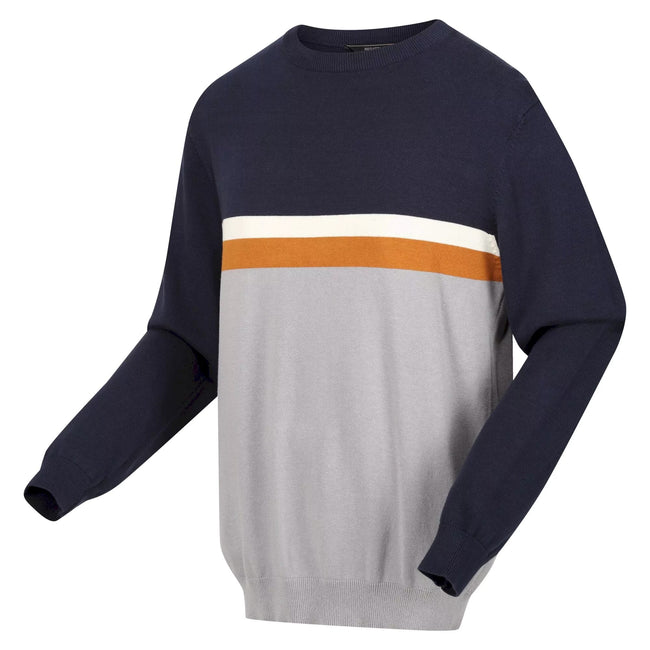 Navy-Storm Grey - Lifestyle - Regatta Mens Kaelen Colour Block Knitted Sweater